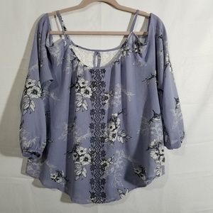 Rewind Floral Embroidered Cold Shoulder Blouse XL